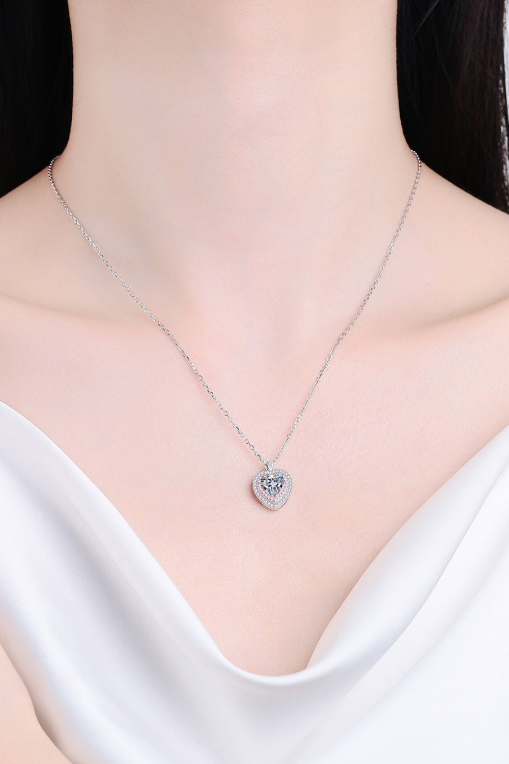 925 Sterling Silver 1 Carat Moissanite Heart Pendant Necklace - Uylee's Boutique