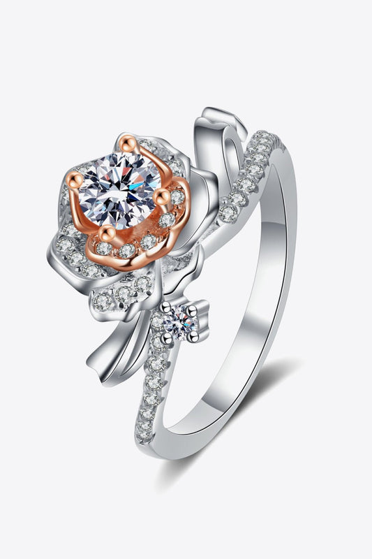 925 Sterling Silver Rose-Shaped Moissanite Ring - Uylee's Boutique