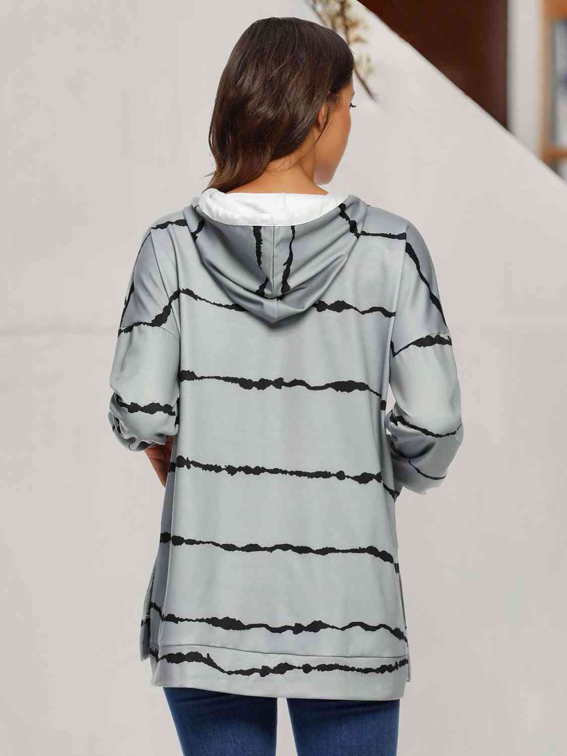 Striped Drawstring Hoodie with Pockets