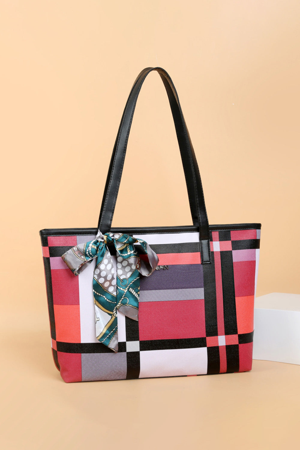 Uylee’s Boutique Color Block Tie Detail PU Leather Tote Bag