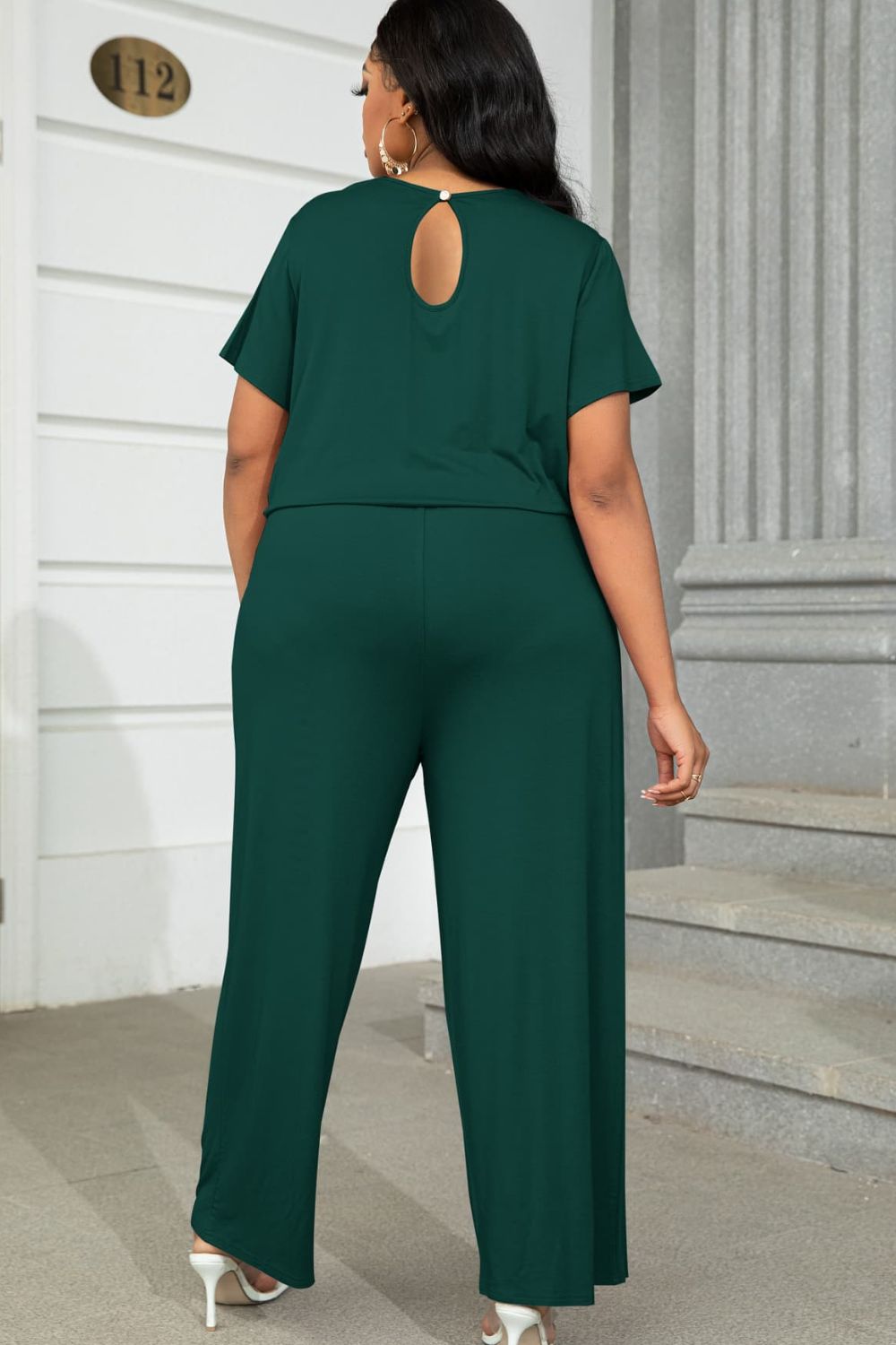 Plus Size Formal Jumpsuits with Short Sleeve and Wrap
