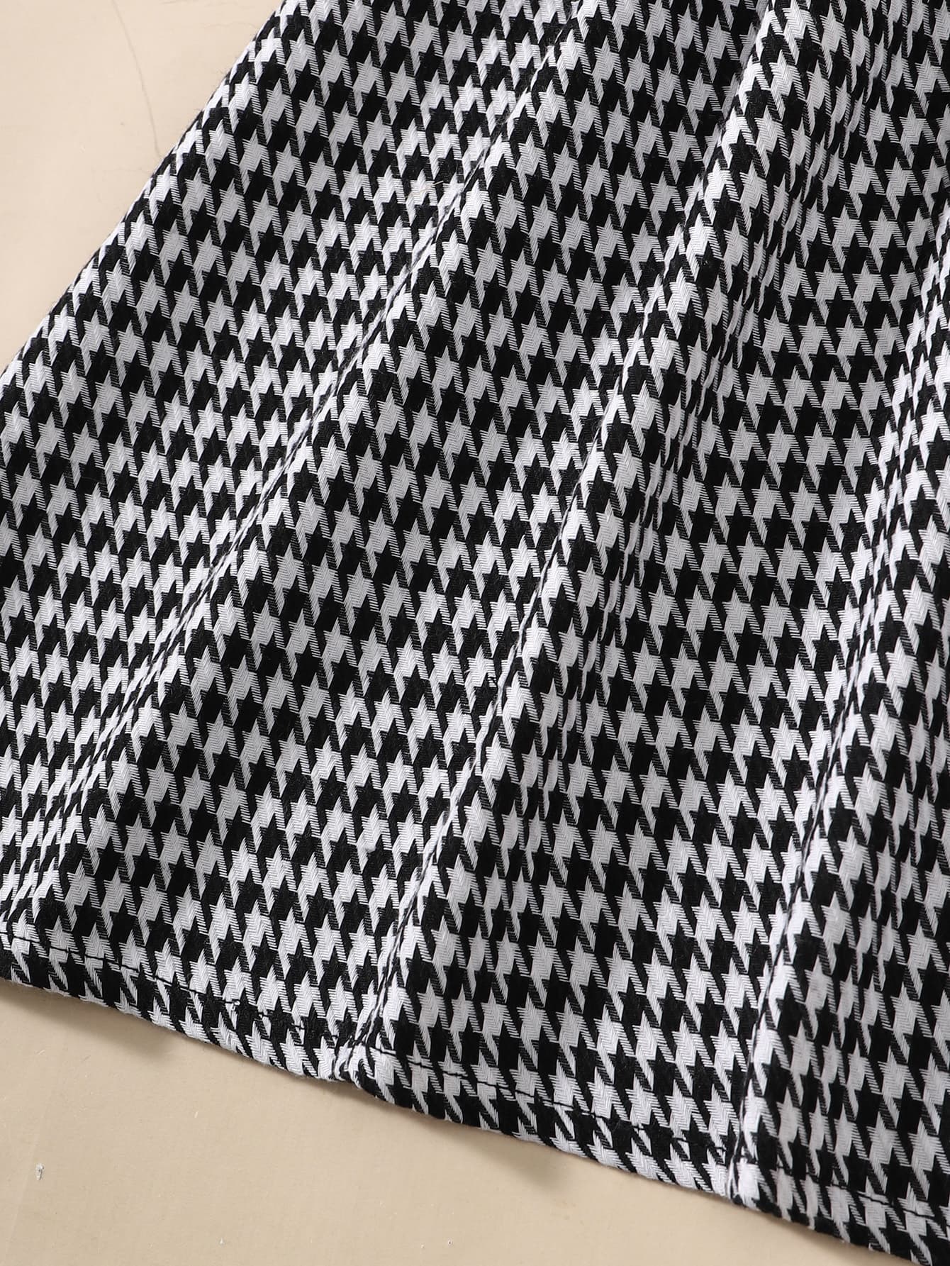 Girls Houndstooth Faux Layered Puff Sleeve Dress, Sizes 8Y - 12Y