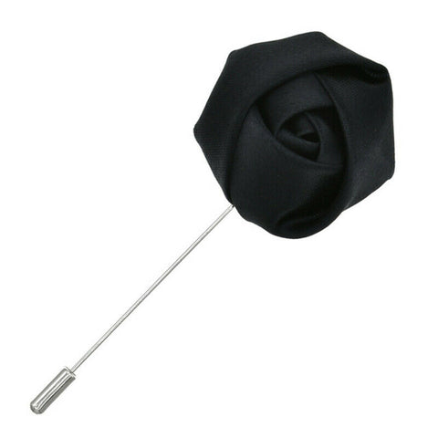 Handmade Flower Lapel Pin - Satin Black