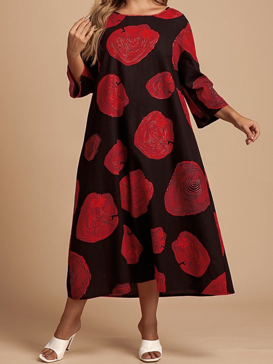 Flowery Printed Plus Size Fashion Long Length Loose Dress, Sizes XLarge - 4XLarge