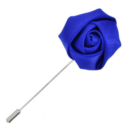 Handmade Flower Lapel Pin - Satin Blue