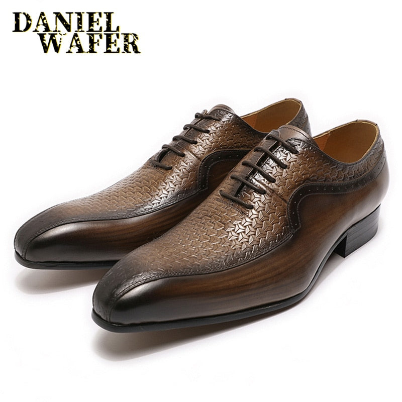 Luxury Brand Mens Pointed Toe Oxford Formal Lace-Up Shoes