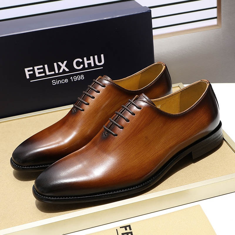 Men's Whole Cut Oxfords Plain Toe Genuine Leather Dress Shoes