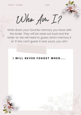Who Am I - Bridal Shower Game (Digital Download)
