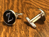 Men's  Monogram / Initial Cuff Links - Black & Silver (A-Z)