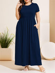Plus Size Round Neck Short Sleeve Maxi Dress with Pockets
