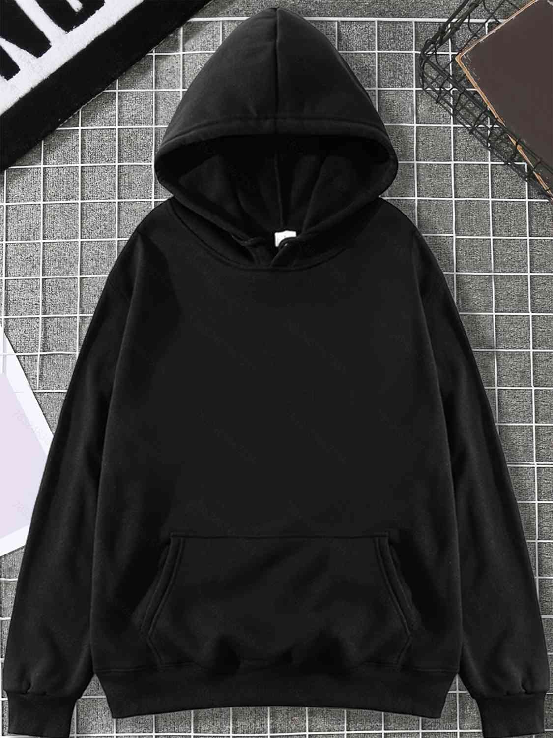 Graphic Back Drawstring Hoodie with Pocket