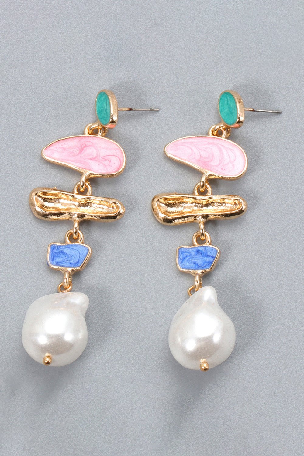 Abnormal Shpae Zinc Alloy Synthetic Pearl Dangle Earrings - Uylee's Boutique