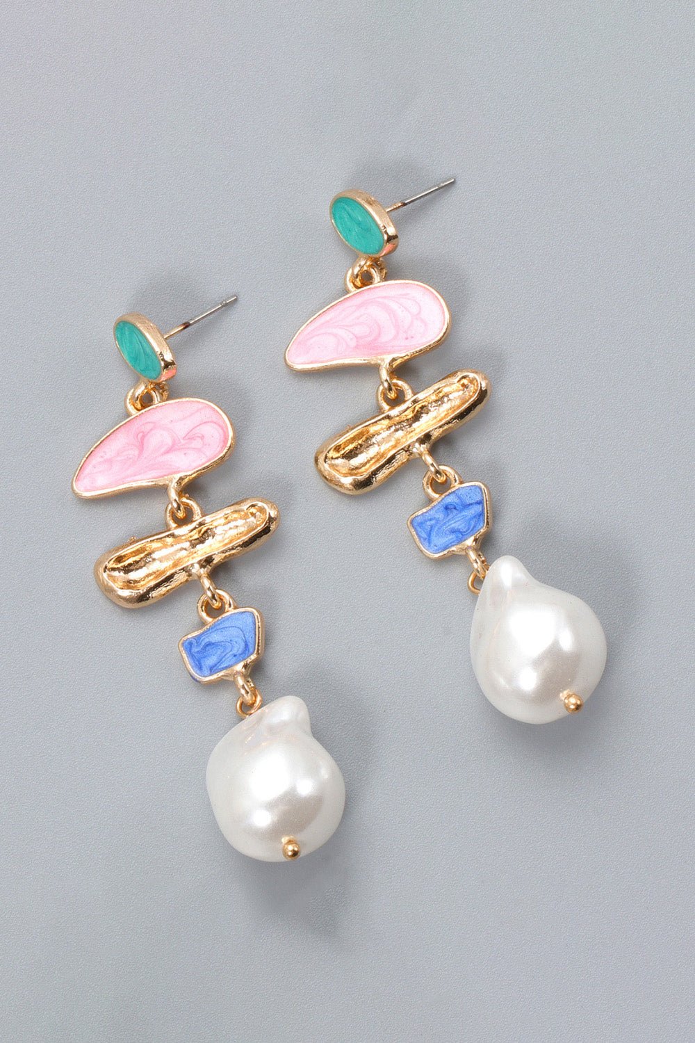 Abnormal Shpae Zinc Alloy Synthetic Pearl Dangle Earrings - Uylee's Boutique