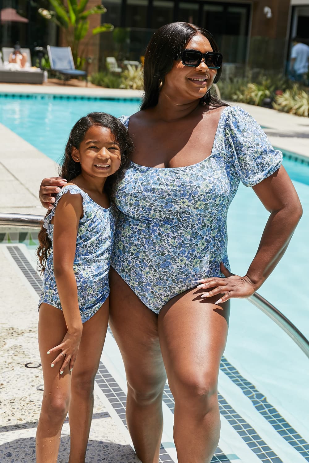 Marina West Swim Salty Air Puff Sleeve One-Piece in Blue (Mommy and Me Swim Suits)