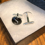 Men's  Monogram / Initial Cuff Links - Black & Silver (A-Z)