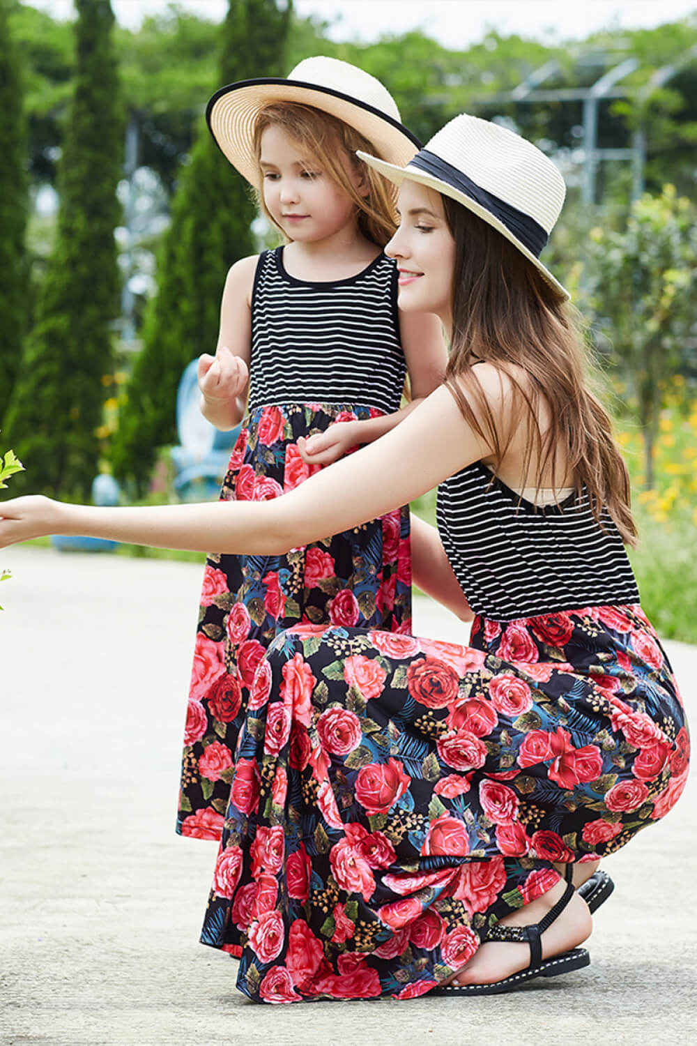 Mommy and Me Striped Floral Spliced Dress - Mom Size Dress, Sizes Small - XLarge