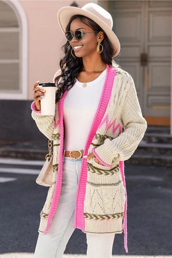 Contrast Tied Open Front Cardigan