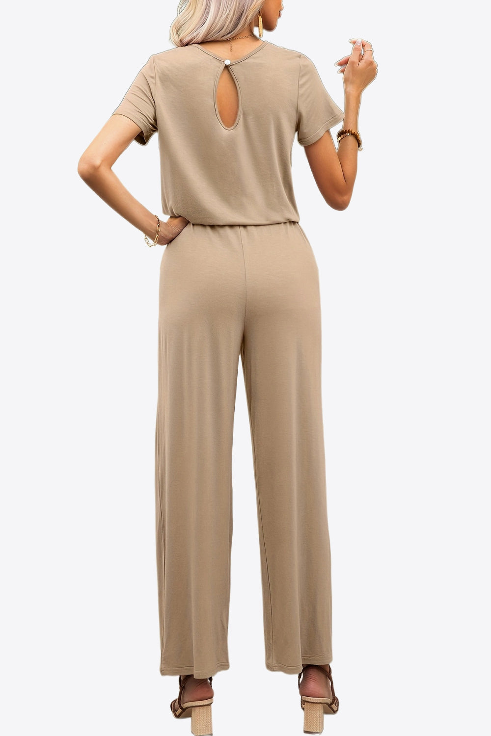 Uylee's Boutique Round Neck Short Sleeve Jumpsuit with Pockets