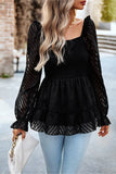 Square Neck Flounce Sleeve Peplum Top