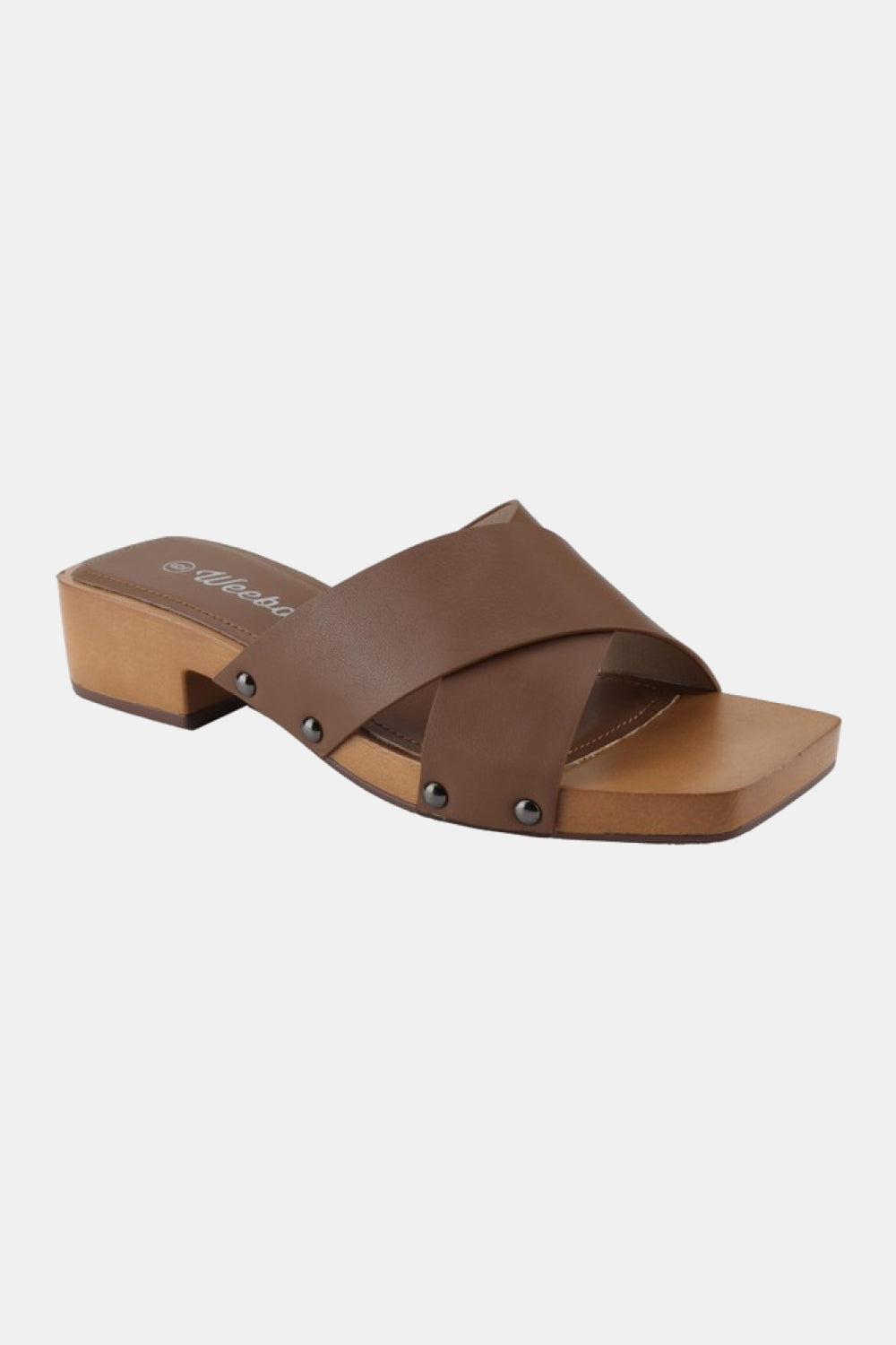 Weeboo Step Into Summer Criss Cross Wooden Clog Mule in Brown