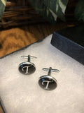 Men's  Monogram / Initial Cuff Links - Black & Silver (A-Z)