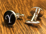 Men's  Monogram / Initial Cuff Links - Black & Silver (A-Z)
