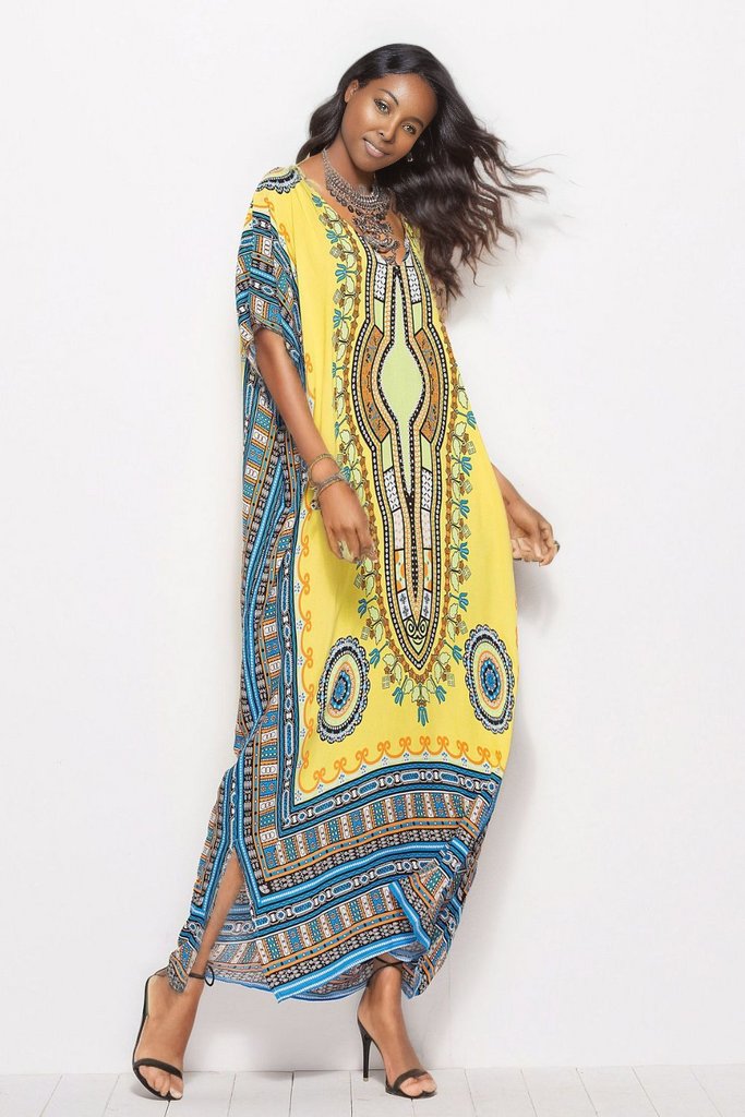 Printed V-Neck Side Slit Maxi Dress