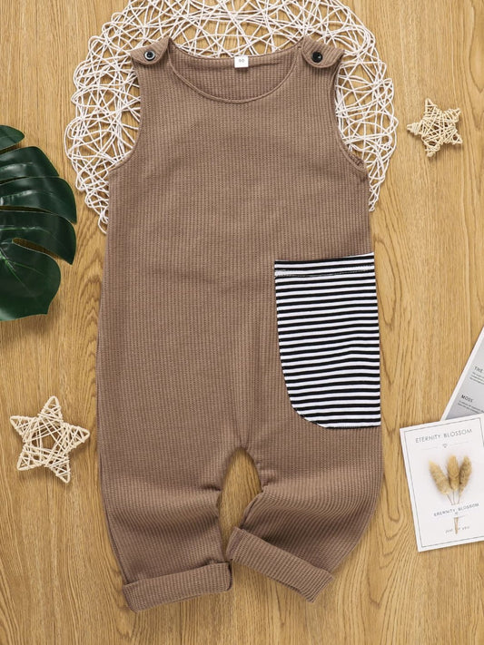 Uylee's Boutique Kids Striped Contrast Waffle-Knit Sleeveless Jumpsuit