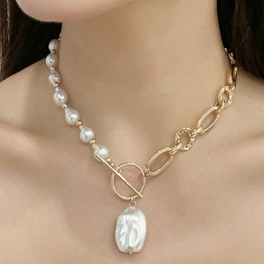 Uylee's Boutique Half Pearl Half Chain Toggle Clasp Necklace