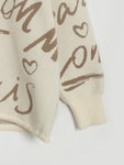 Letter Round Neck Drawstring Sweater