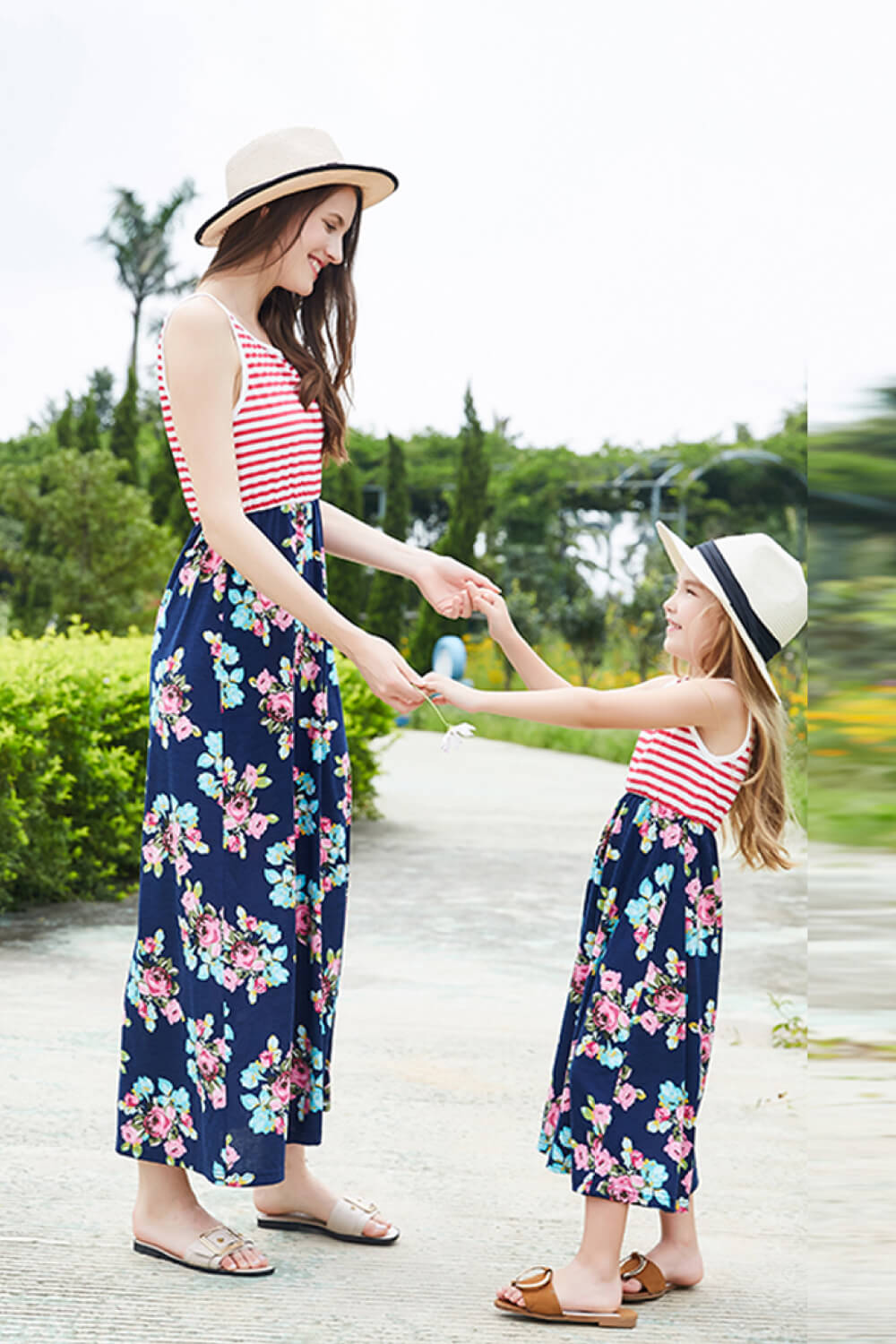 Women Striped Floral Sleeveless Dress (Mommy and Me Set)