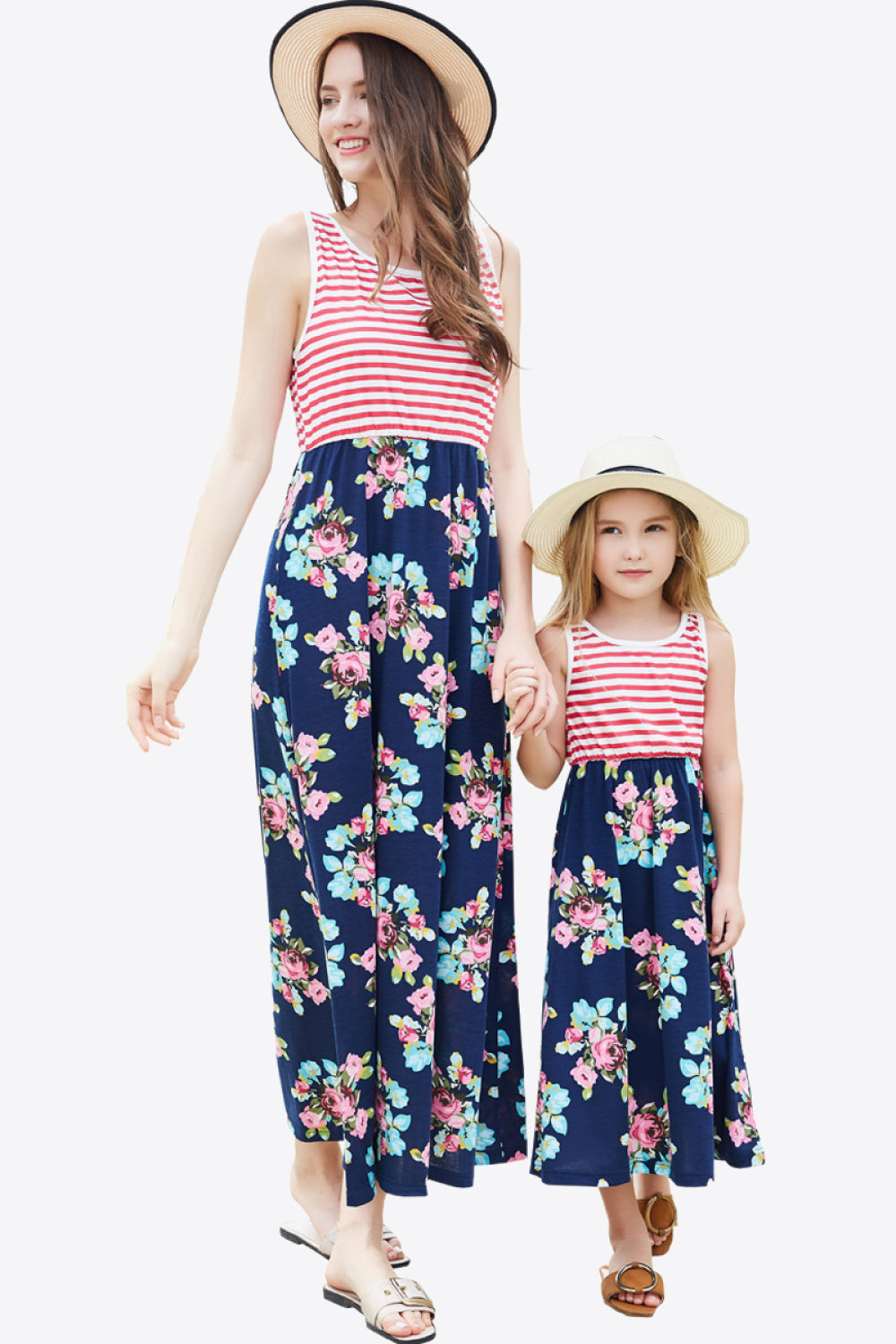 Women Striped Floral Sleeveless Dress (Mommy and Me Set)