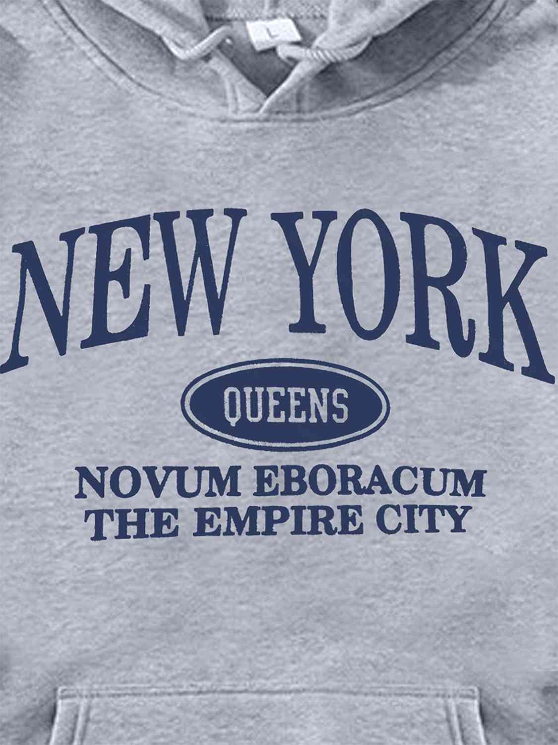 Letter Graphic Long Sleeve Hoodie - Queens, New York