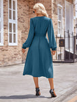 Uylee’s Boutique Buttoned V-Neck Flounce Sleeve Midi Dress