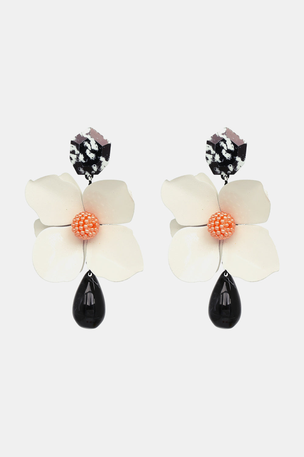 Bloosm Flower and Teardrop Resin Dangle Earrings