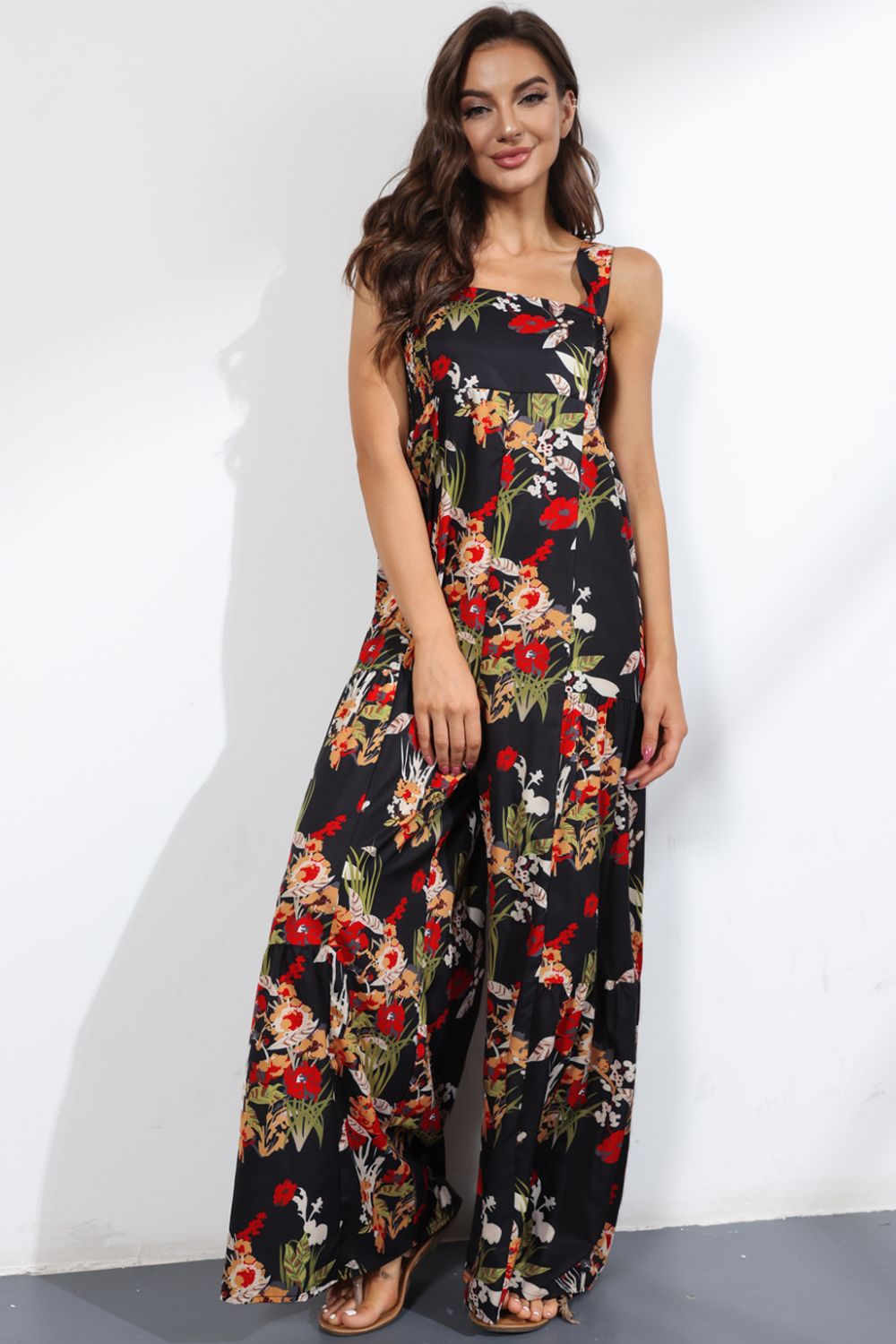 Uylee’s Boutique Floral Square Neck Wide Leg Jumpsuit