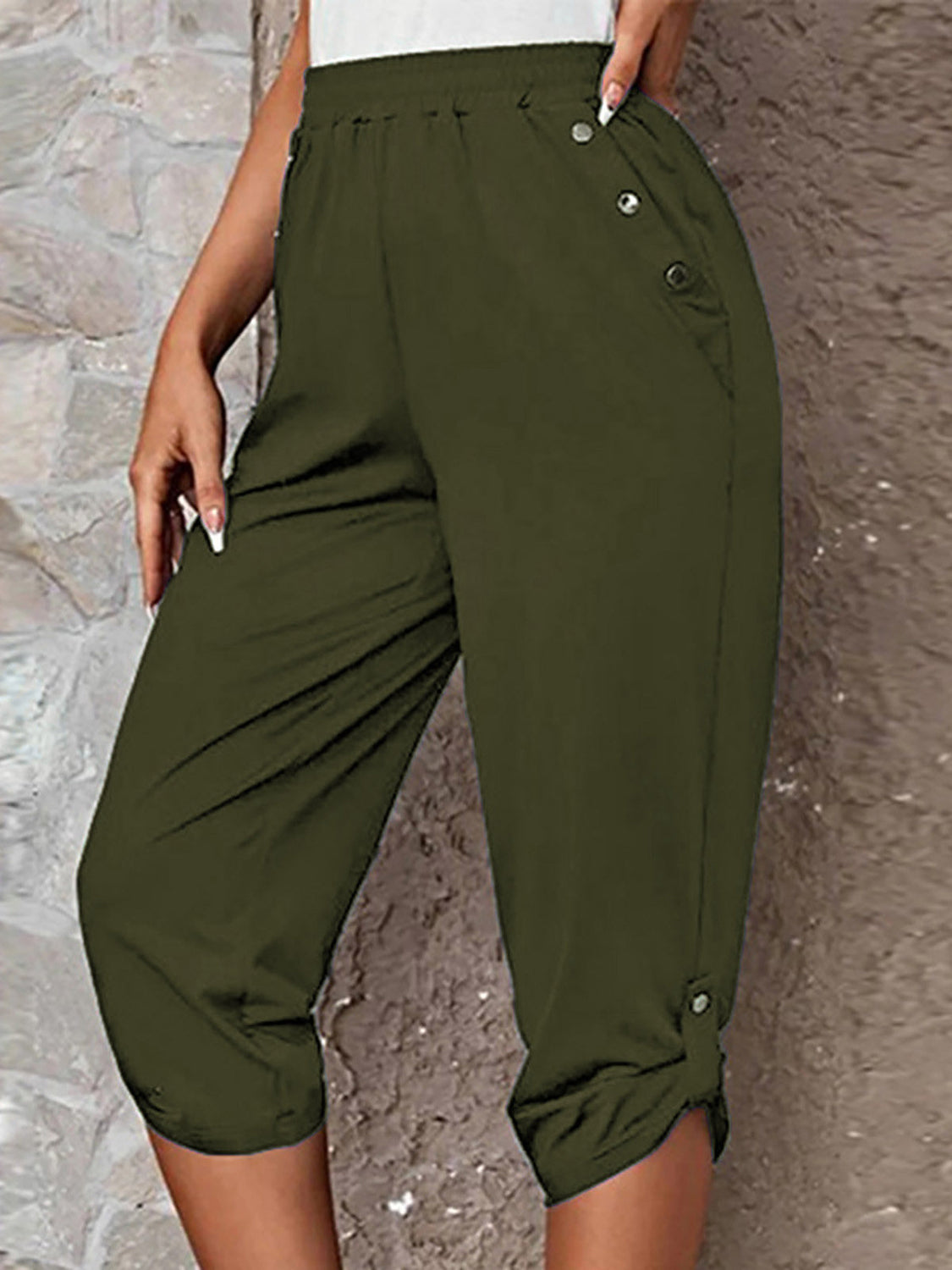 Full Size Roll-Tab Capris Pants