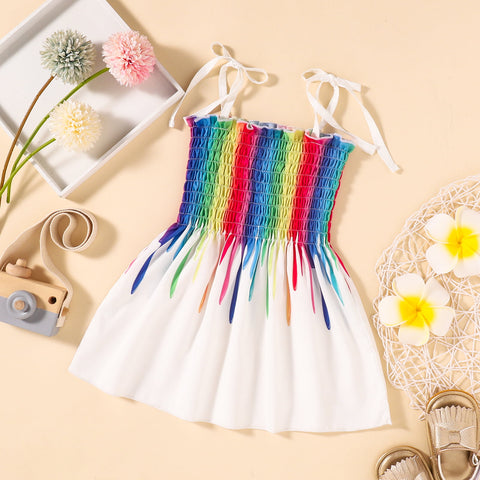 Uylee’s Boutique Rainbow Color Tie Shoulder Smocked Dress