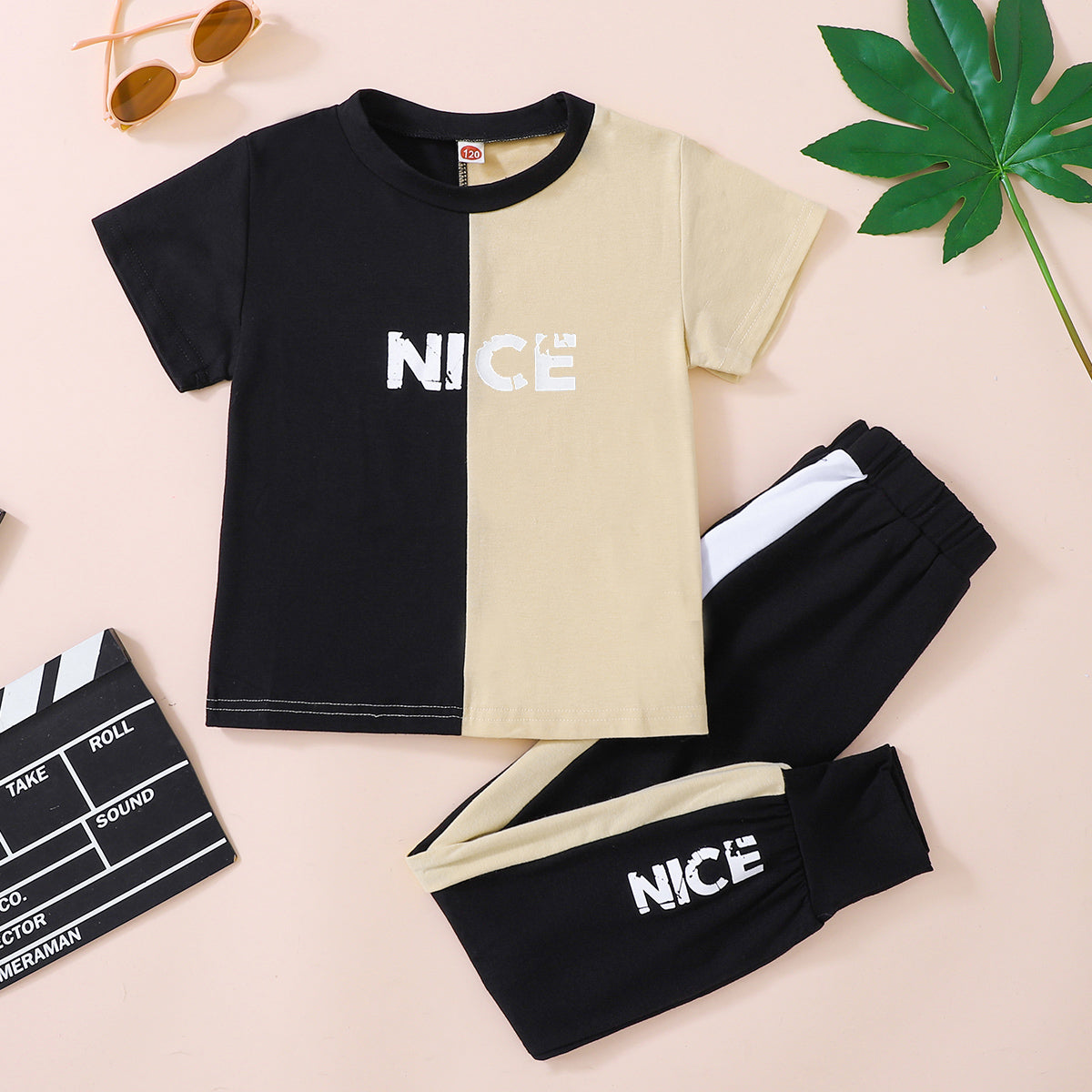 NICE コントラスト T シャツとパンツのセット