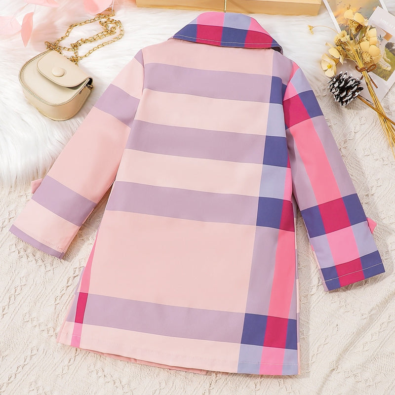 Lapel plaid long sleeve hot sale coat