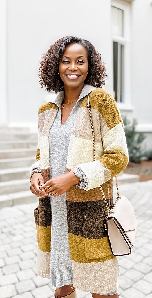 Color Block Dropped Shoulder Cardigan