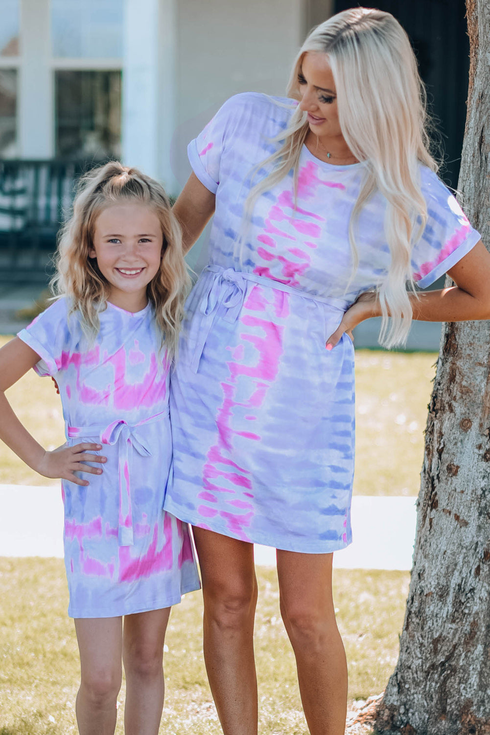 Uylee’s Boutique Women Tie-Dye Belted T-Shirt Dress (Mommy and Me)