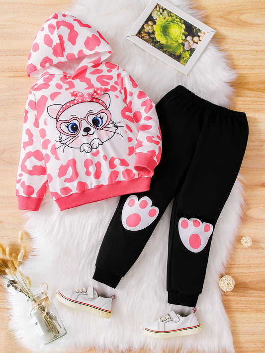 Girls Animal Print Graphic Hoodie and Joggers Set, Sizes 4Y - 7Y