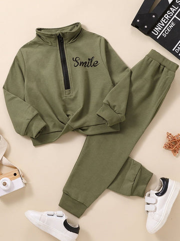 Uylee's Boutique Kids SMILE Half Zip Sweatshirt and Joggers Set
