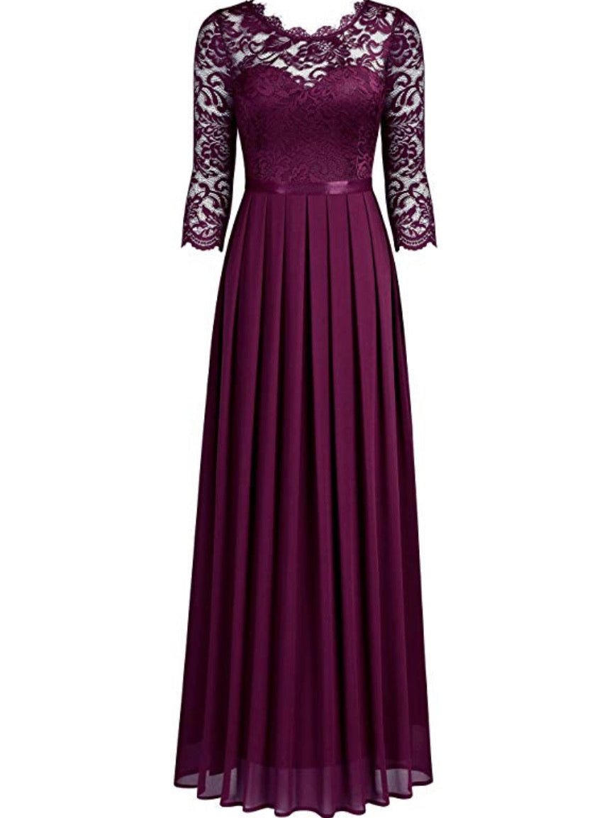 Long Lace Magenta Patterned Dress, Sizes Small - 2XLarge (US Sizes 4 - 18)