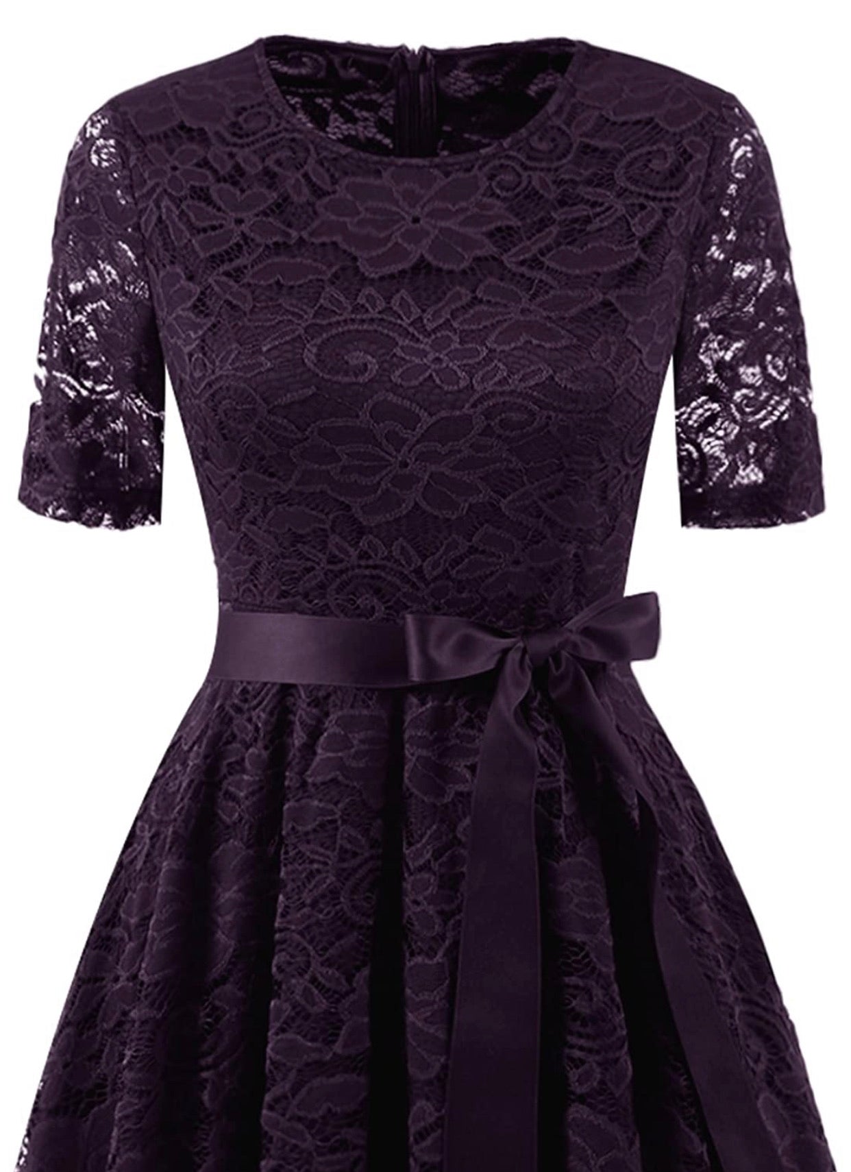 Vintage Inspired Full Lace Cocktail Dress, Sizes Small - 3XLarge (Grape)