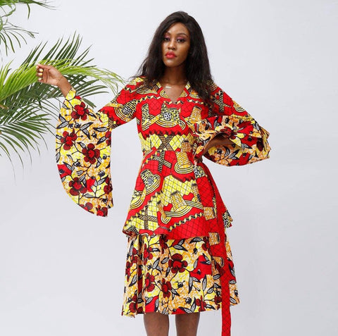 Handmade African Print Red Petal Dress, Sizes Small - 3XLarge (US Sizes 4 - 26)
