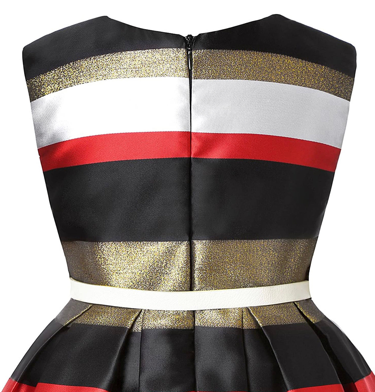 Little girl’s gold, red, and black Striped Party Dress, Sizes 2T - 14 years