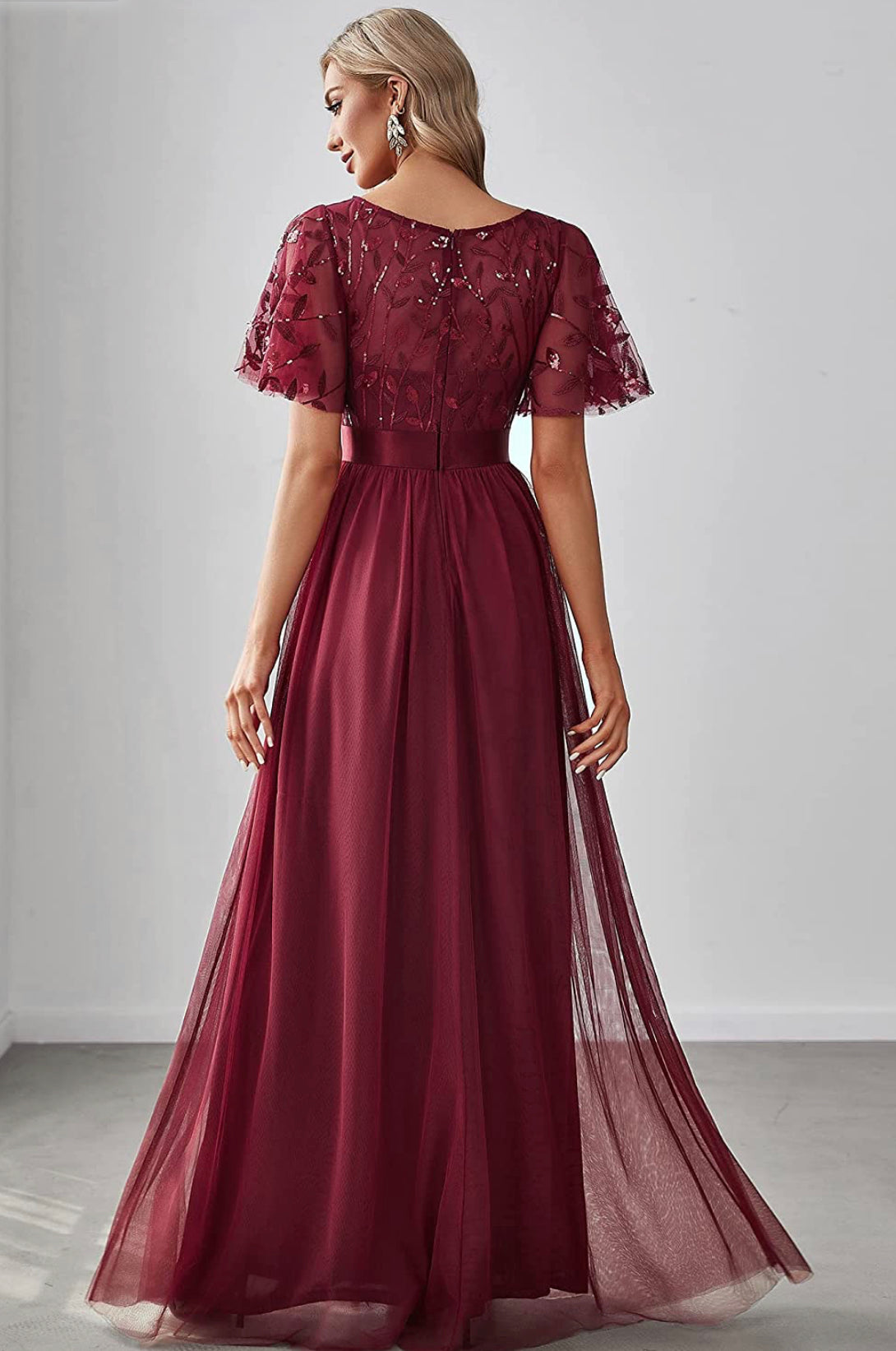 Empire Waist Embroidery Formal Dress (US Sizes 4 - 26) Burgundy – Uylee's  Boutique