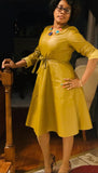 Faux Leather Midi Dress with Belt, US Sizes 2 - 12, Mustard and Black Available